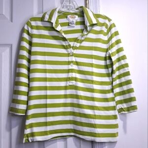 Talbots 100% Cotton 3/4 Sleeve Collared White and Green Top Size Small